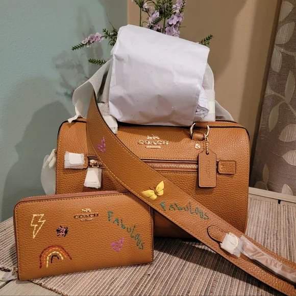 Coach Diary Embroidery Rowan Satchel and matching wallet bundle - Picture 1 of 16